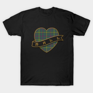 The HALL Family Tartan Retro Heart & Ribbon Family Insignia T-Shirt